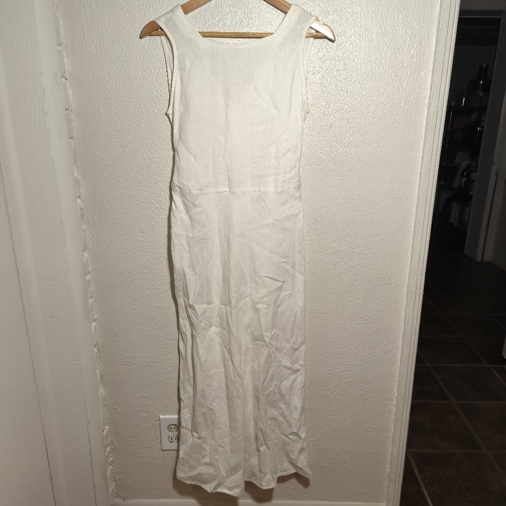 Vintage Barbara Lesser 100% Linen Midi Maxi Slip A-Line Dress sz S USA Ivory